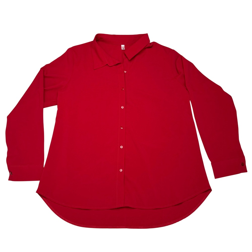Diosun‎ Red Button Down Blouse Officecore Preppy Professional Minimalist M